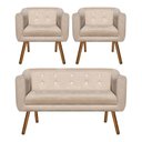 Ver imagem 1 de Kit Namoradeira 02 Lugares e 02 Poltronas Julia Suede Bege com Strass - D'Rossi