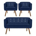 Ver imagem 1 de Kit Namoradeira 02 Lugares e 02 Poltronas Julia Suede Azul Marinho com Strass - D'Rossi