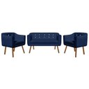 Ver imagem 2 de Kit Namoradeira 02 Lugares e 02 Poltronas Julia Suede Azul Marinho com Strass - D'Rossi