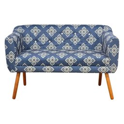 Sofá Retrô Namoradeira Júlia 2 Lugares Estampado Floral Bordado Azul D54 com Strass - D'Rossi - 1