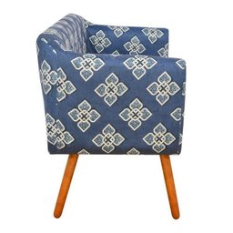 Sofá Retrô Namoradeira Júlia 2 Lugares Estampado Floral Bordado Azul D54 com Strass - D'rossi - 3
