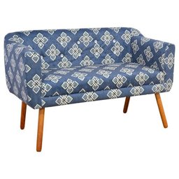 Sofá Retrô Namoradeira Júlia 2 Lugares Estampado Floral Bordado Azul D54 com Strass - D'Rossi - 2