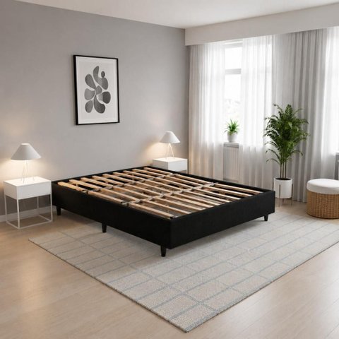 Base de Cama Box na Caixa Cama Casal 137x187 Desmontável Tecido Premium 100% Madeira - Preto