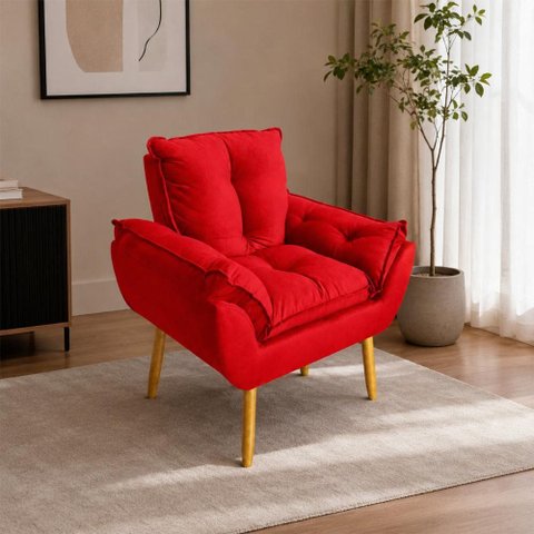 Poltrona Decorativa Estofada Sala Quarto Escritório Opala Madeira