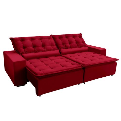 Sofá Elegance Retratil e Reclinavel 2,32 Mts Veludo Vermelho