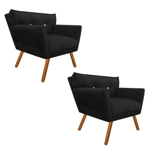 Kit 2 Poltrona Decorativa Anitta Suede Preto Strass - D'Rossi