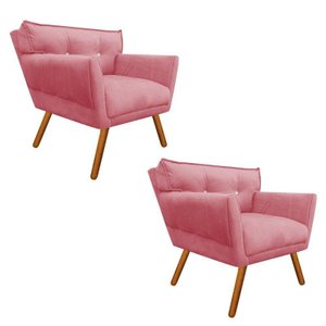 Kit 2 Poltrona Decorativa Anitta Suede Rose Strass - D'Rossi