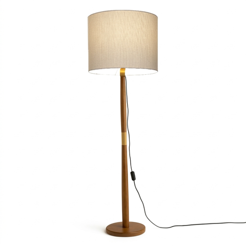 Luminária de Chão Imperial Base Madeira Detalhe Dourado 160cm Bivolt - Bege