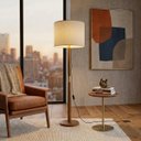 Ver imagem 2 de Luminária de Chão Imperial Base Madeira Detalhe Dourado 160cm Bivolt - Bege