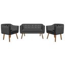 Ver imagem 2 de Kit Namoradeira 02 Lugares e 02 Poltronas Julia Suede Grafite com Strass - D'Rossi
