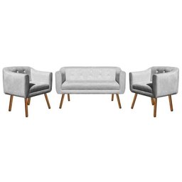 Kit Namoradeira 02 Lugares e 02 Poltronas Julia Suede Cinza com Strass - D'Rossi - 2 Kit Namoradeira 02 Lugares e 02 Poltronas Julia Suede Cinza com Strass - D'Rossi - 2