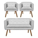 Ver imagem 1 de Kit Namoradeira 02 Lugares e 02 Poltronas Julia Suede Cinza com Strass - D'Rossi