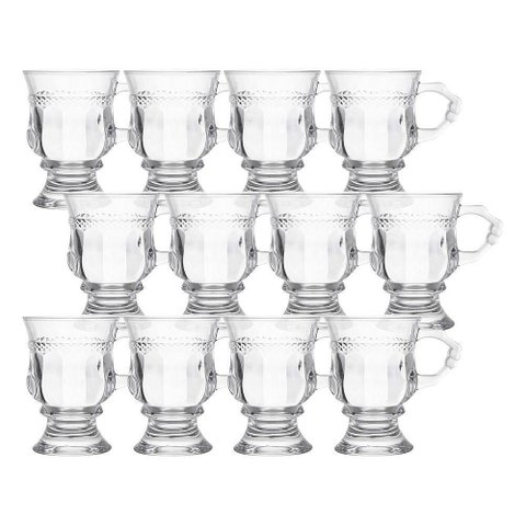 Jogo 12 Caneca de Café 117ml Hanover Vidro Cristalino Transparente Xícara em Casa Tem