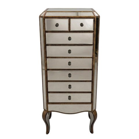 Cômoda Gaveteiro Espelhado 8 Gavetas com Acabamento em Verniz 142x52x44cm