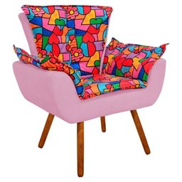 Kit 2 Poltronas Decorativas Opala Suede Composê Estampado Romero Britto D15 e Suede Rosa Bebê - 2 Kit 2 Poltronas Decorativas Opala Suede Composê Estampado Romero Britto D15 e Suede Rosa Bebê - 2