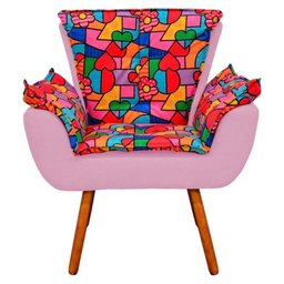 Kit 2 Poltronas Decorativas Opala Suede Composê Estampado Romero Britto D15 e Suede Rosa Bebê - 3 Kit 2 Poltronas Decorativas Opala Suede Composê Estampado Romero Britto D15 e Suede Rosa Bebê - 3