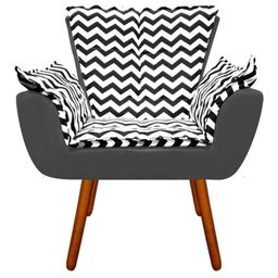 Kit 2 Poltronas Decorativas Opala Suede Composê Estampado Zig Zag Preto D80 e Suede Grafite - 3 Kit 2 Poltronas Decorativas Opala Suede Composê Estampado Zig Zag Preto D80 e Suede Grafite - 3