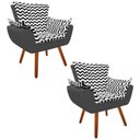 Ver imagem 1 de Kit 2 Poltronas Decorativas Opala Suede Composê Estampado Zig Zag Preto D80 e Suede Grafite