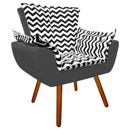 Kit 2 Poltronas Decorativas Opala Suede Composê Estampado Zig Zag Preto D80 e Suede Grafite - 2 Kit 2 Poltronas Decorativas Opala Suede Composê Estampado Zig Zag Preto D80 e Suede Grafite - 2