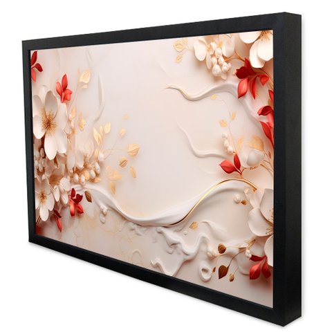 Quadro Decorativo Floral Luxo Flores em Moldura Caixa Tacolado Moldura Caixa Alta 4,5cm Preta com Vi