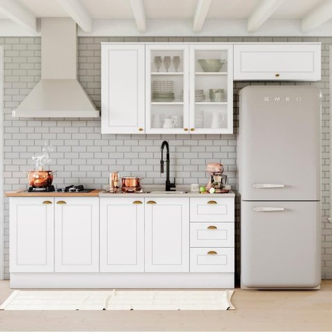 Cozinha Modulada 5 Pecas 280cm Ce379 Americana Branco Nature Henn Branco Nature