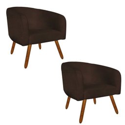 Kit 2 Poltronas Decorativa Stella Suede Marrom Pés Palito - D'Rossi - 1
