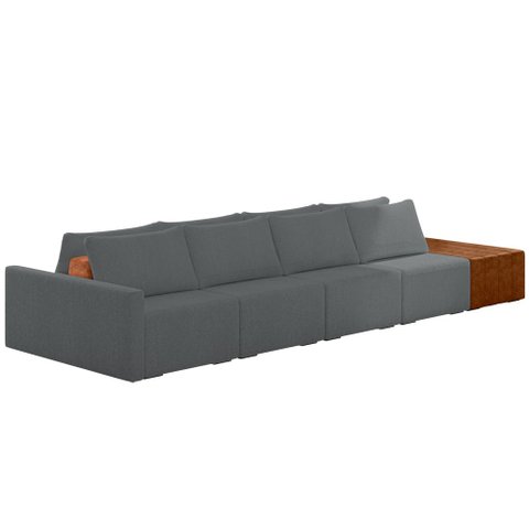 Sofá Ilha Modular para Sala 432cm com Puff Dublin K01 Bouclê Cinza Sintético Caramelo - Lyam Decor
