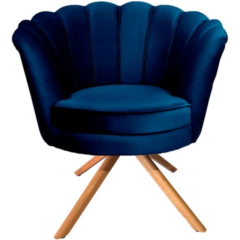 Poltrona Giratória Ferro e Madeira Pétalas Sued Premium Azul Marinho Sua Casa Decor