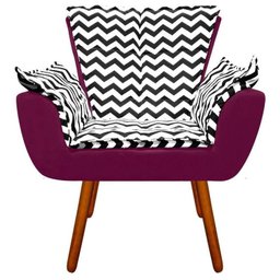 Poltrona Decorativa Opala Suede Composê Estampado Zig Zag Preto D80 e Suede Vinho - 2 Poltrona Decorativa Opala Suede Composê Estampado Zig Zag Preto D80 e Suede Vinho - 2