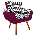 Ver imagem 1 de Poltrona Decorativa Opala Suede Composê Estampado Zig Zag Preto D80 e Suede Vinho
