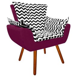Poltrona Decorativa Opala Suede Composê Estampado Zig Zag Preto D80 e Suede Vinho - 1 Poltrona Decorativa Opala Suede Composê Estampado Zig Zag Preto D80 e Suede Vinho - 1