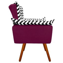 Poltrona Decorativa Opala Suede Composê Estampado Zig Zag Preto D80 e Suede Vinho - 3 Poltrona Decorativa Opala Suede Composê Estampado Zig Zag Preto D80 e Suede Vinho - 3