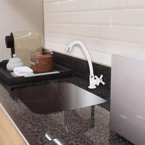 Torneira de Mesa Bica Alta Plastic Branco Cromado 1067 C31 6303 Leão - 2