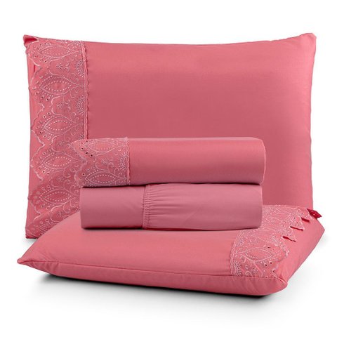 Jogo Cama Solteiro Cherry Bordado Inglês 3pç 100% Poliéster - Pesseg
