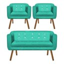 Ver imagem 1 de Kit Namoradeira 2 Lugares e 2 Poltronas Julia Suede Verde Tiffany com Strass - D'Rossi