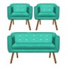 Kit Namoradeira 2 Lugares e 2 Poltronas Julia Suede Verde Tiffany com Strass - D'Rossi - 1