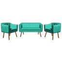 Ver imagem 2 de Kit Namoradeira 2 Lugares e 2 Poltronas Julia Suede Verde Tiffany com Strass - D'Rossi