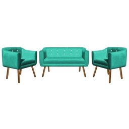 Kit Namoradeira 2 Lugares e 2 Poltronas Julia Suede Verde Tiffany com Strass - D'Rossi - 2 Kit Namoradeira 2 Lugares e 2 Poltronas Julia Suede Verde Tiffany com Strass - D'Rossi - 2