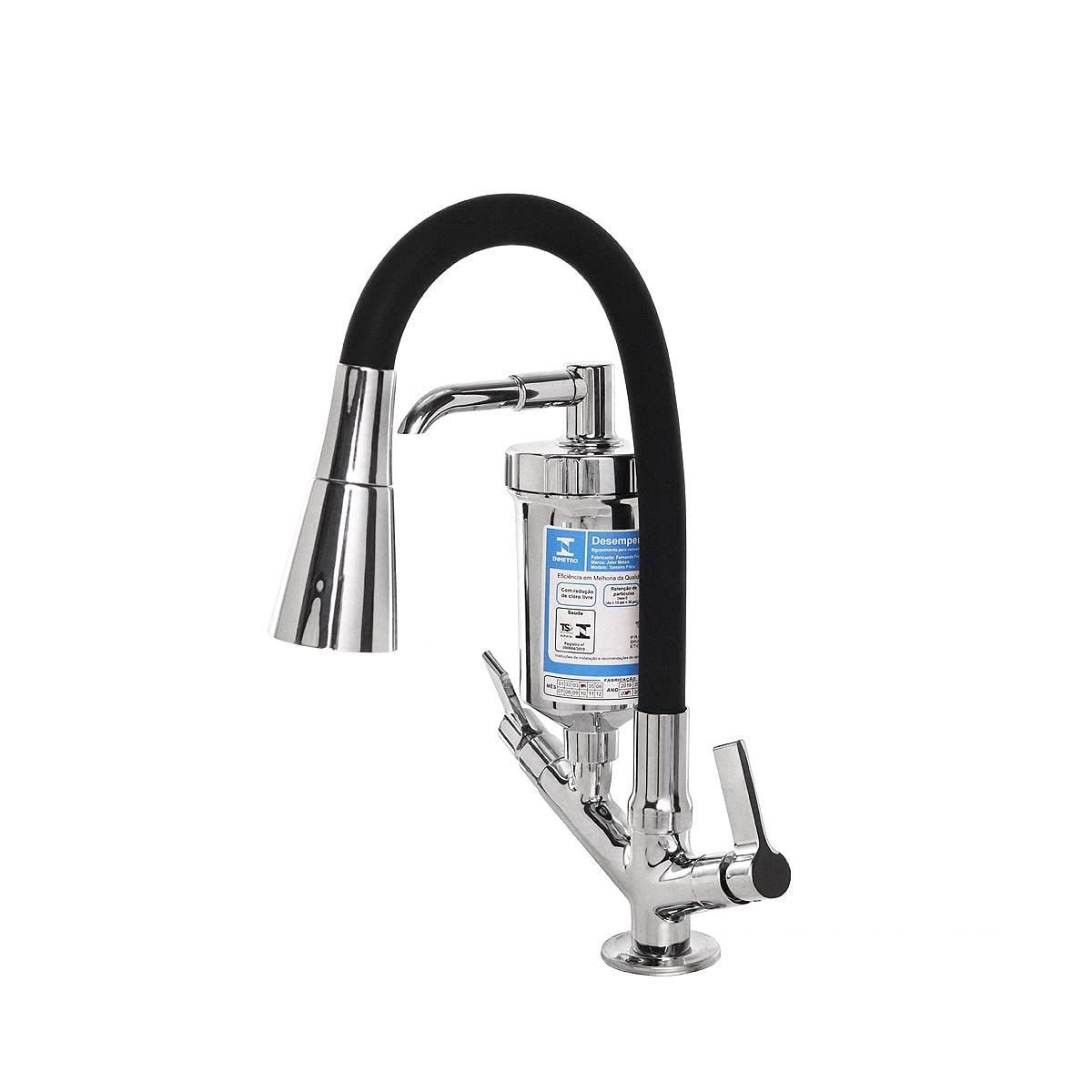 Torneira Filtro Gourmet Flexível Cozinha Bancada Preto/cromo Casagrande Mundial - 1