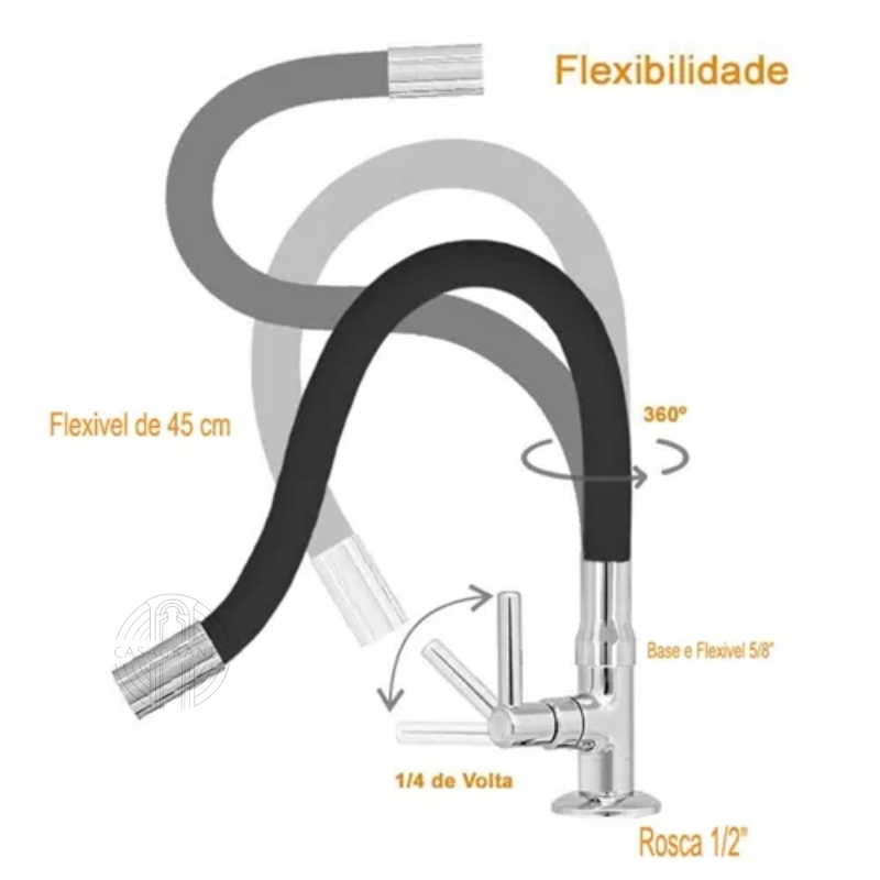 Torneira Gourmet Flexível para Cozinha Mesa Preta 1/4 de Volta Acabamento:volante C51 Casagrande Mun - 6
