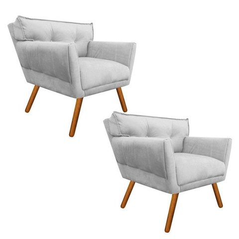 Kit 2 Poltrona Decorativa Anitta Suede Cinza - D'Rossi