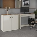 Ver imagem 1 de Conjunto de Escritório 2 Peças Smart Office Mesa e Aparador Buffet - Off White e Cedro