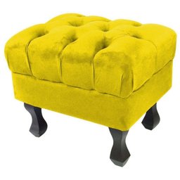 Kit 2 Puff Retrô Luis XV Capitonê Suede Amarelo - 2 Kit 2 Puff Retrô Luis XV Capitonê Suede Amarelo - 2