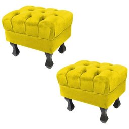 Kit 2 Puff Retrô Luis XV Capitonê Suede Amarelo - 1 Kit 2 Puff Retrô Luis XV Capitonê Suede Amarelo - 1