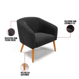 Kit 2 Poltronas Decorativa Stella Suede Preto Pés Palito - D'rossi - 7