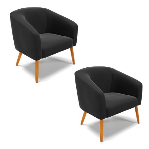Kit 2 Poltronas Decorativa Stella Suede Preto Pés Palito - D'Rossi