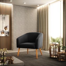 Kit 2 Poltronas Decorativa Stella Suede Preto Pés Palito - D'rossi - 2