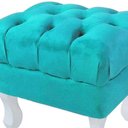 Ver imagem 4 de Kit 3 Puffs Retrô Luis XV Capitonê Suede Azul Tiffany Pés Branco