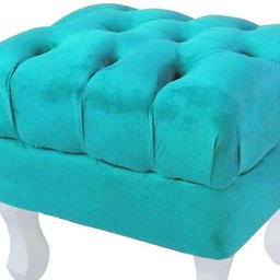 Kit 3 Puffs Retrô Luis XV Capitonê Suede Azul Tiffany Pés Branco - 4