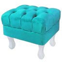 Ver imagem 2 de Kit 3 Puffs Retrô Luis XV Capitonê Suede Azul Tiffany Pés Branco